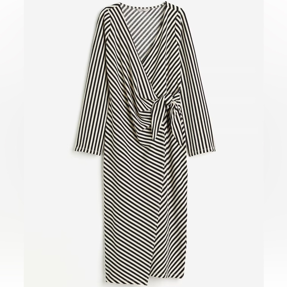 Striped Black and White Wrap Dress